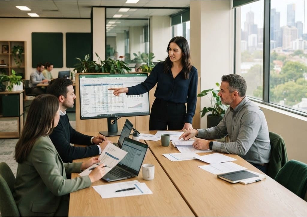 The Collective Credit team working together around a desk in a bright, modern office.